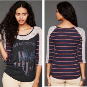 Free People We the Free Love Me Lace Texas Bluebonnets 3/4 Sleeve Top